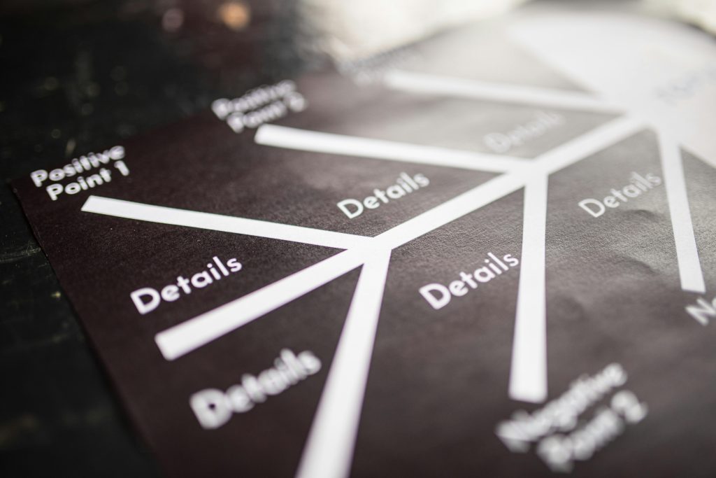 Close-up of a diagram showing points and details for strategy planning.